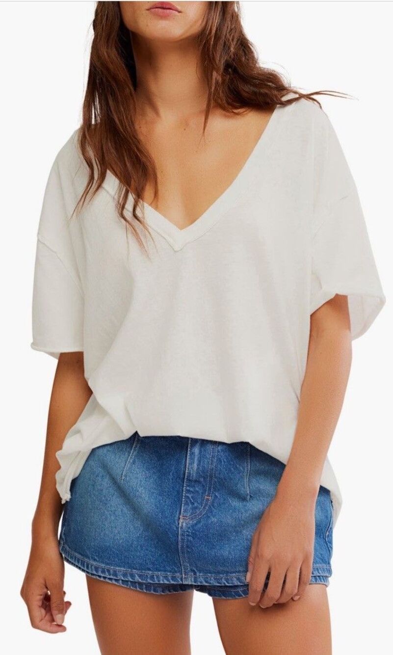 Free People Nina V-Neck Teen In White Size L NWOT